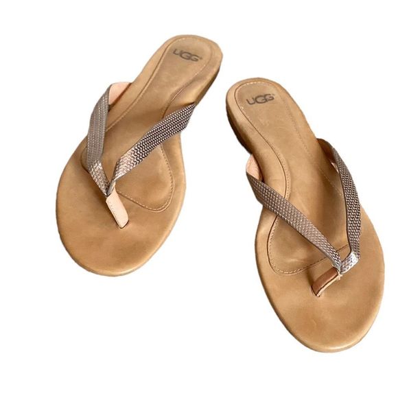 Ugg Women Allaria Ii Metallic Braid Flip Flops Size 8 - Picture 1 of 6